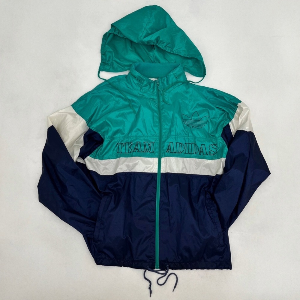Vintage Adidas Mens Windbreaker Jacket Teal/Navy Blue Long‎ Sleeve Full Zip